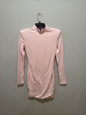 Blush Pink Mock Neck Long Sleeve Bodycon Dress